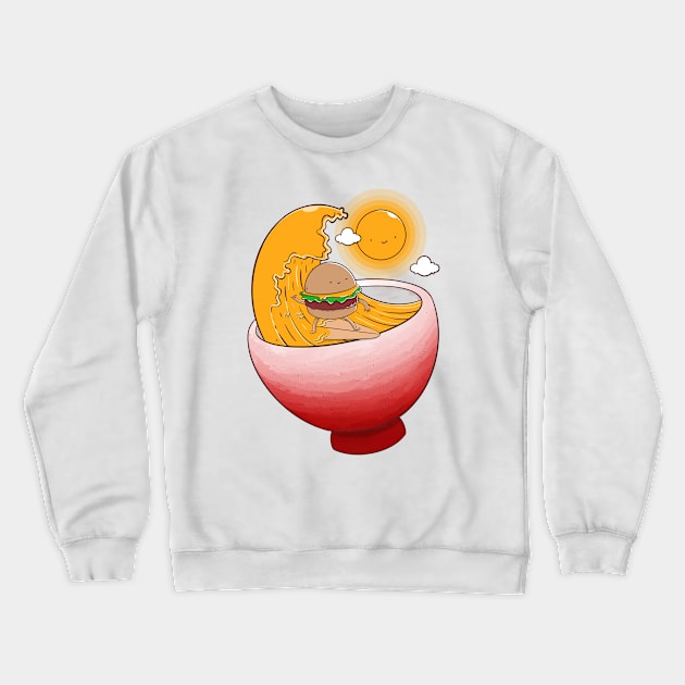 Burger Surfer in Ramen Bowl Crewneck Sweatshirt by Artthree Studio